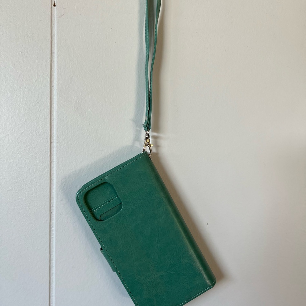 Green Leather Phone Case with Strap